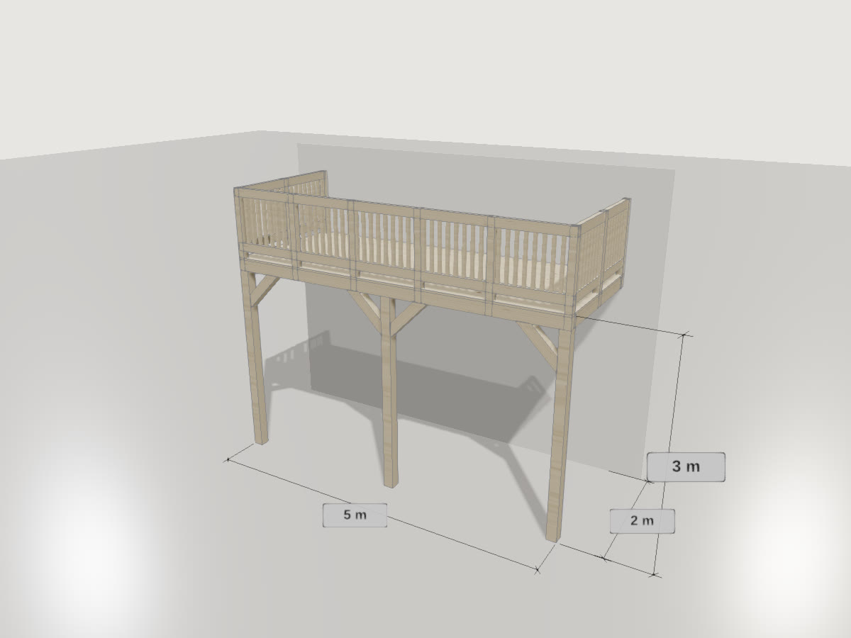 Balkon im Konfigurator, mit Maßketten