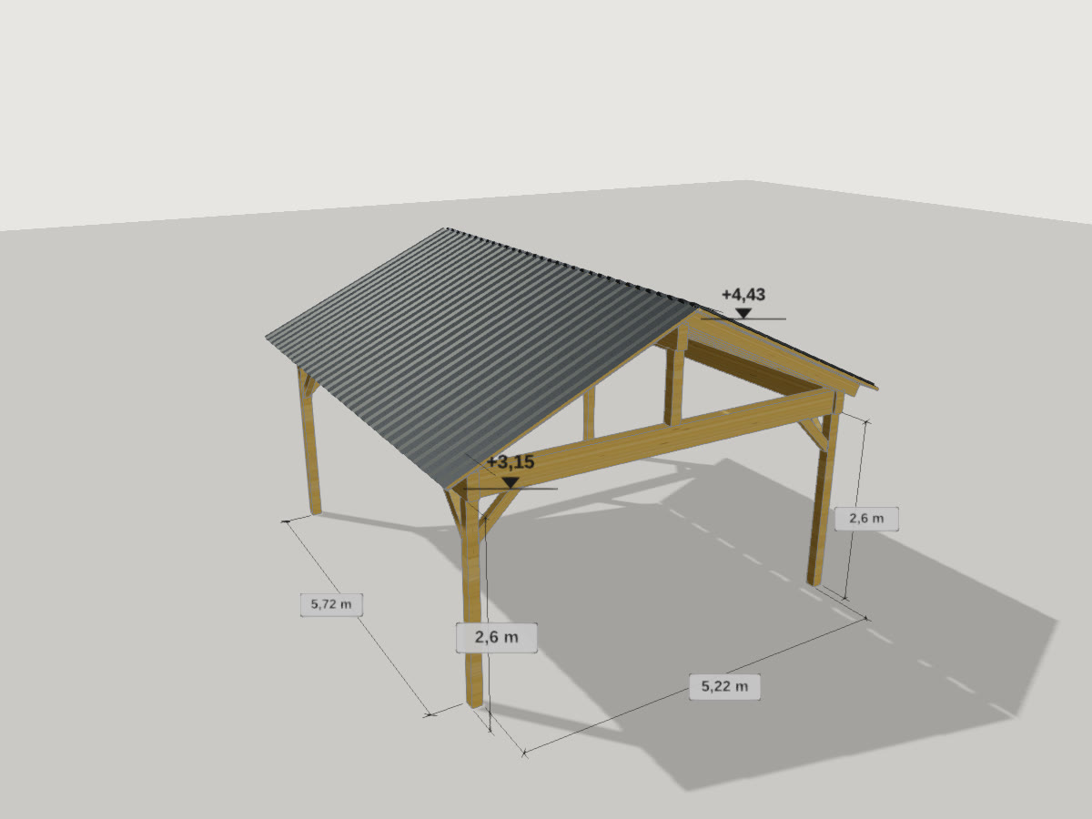 Carport im Konfigurator, mit Maßketten