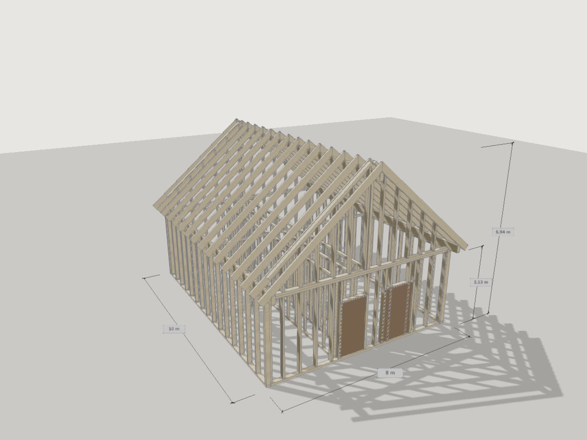 Holzrahmenbau im Konfigurator, mit Maßketten