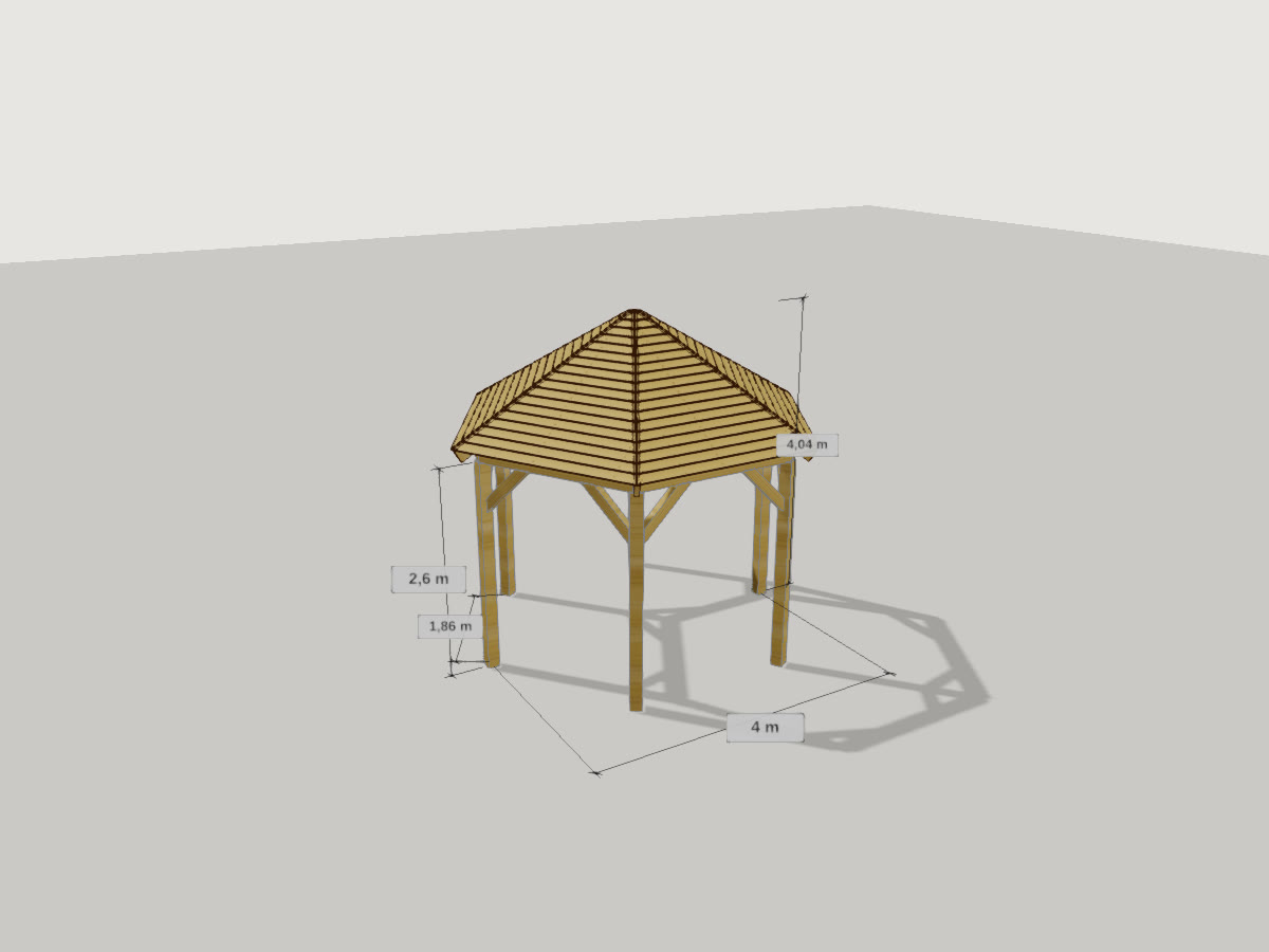 Pavillon im Konfigurator, mit Maßketten