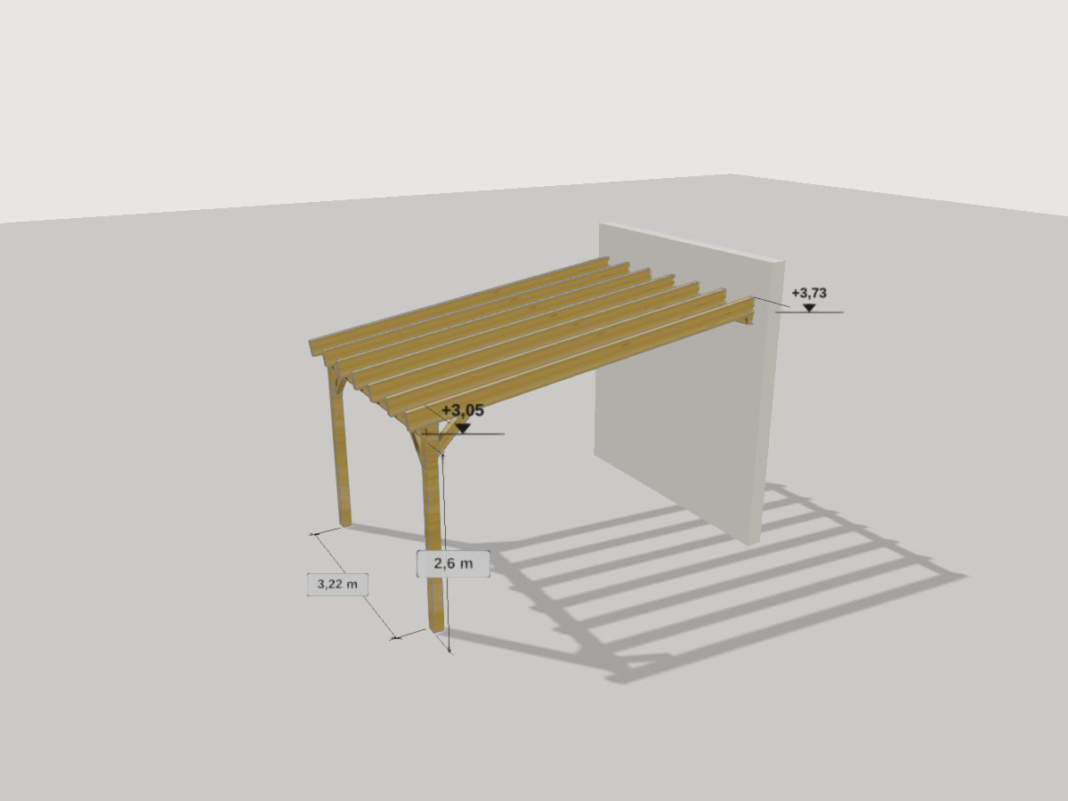 Terrassenüberdachung im Konfigurator, mit Maßketten